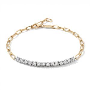 Half Tennis Bracelet with gold links and diamond-set section