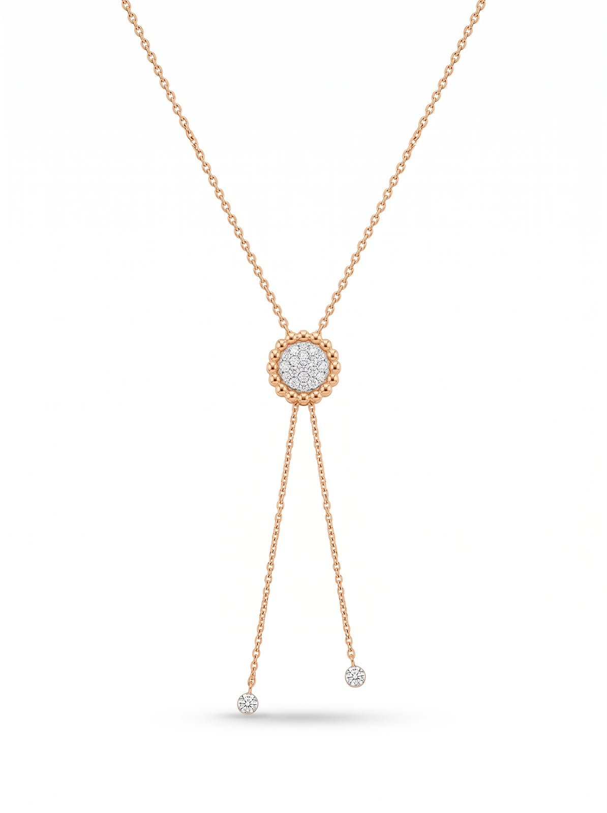 Flower Pendant Necklace in 18K gold with diamonds on white
